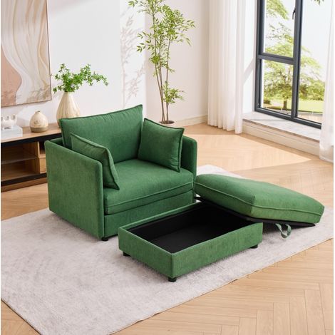 Poltrona lounge verde in velluto Altay con pouf contenitore modulare (1/5)