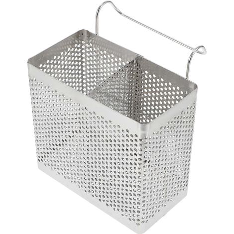 Porte-baguettes rectangulaire en acier inoxydable, panier de séchage suspendu pour couverts, égouttoir à vaisselle avec crochets, ustensile de cuisine (double compartiment)