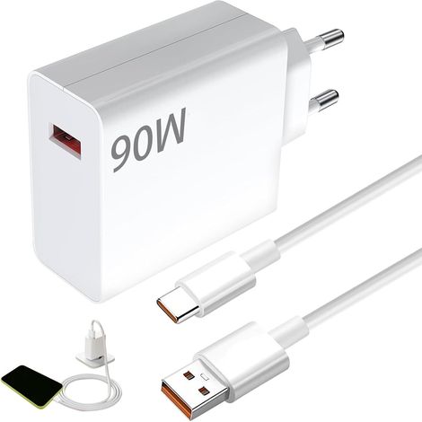 Cargador Rapido - 90 W - Compatible Con Dispositivos USB-C - Para Xiaomi Poco F7 Pro X7 14 Ultra 13T - Cable Incluido 2 M (1/5)