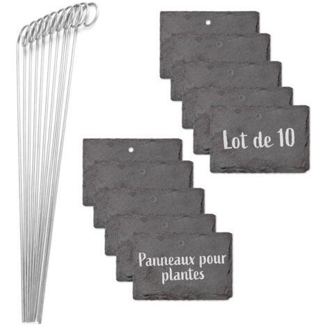 LaBlanc - Étiquettes Plantes en ardoise - Set de 10,Résistant aux intempéries, réutilisable,Inscription individuelle de plantes & herbes,Avec piquets de terre en acier,10 x 7 x 0,5 cm (1/5)