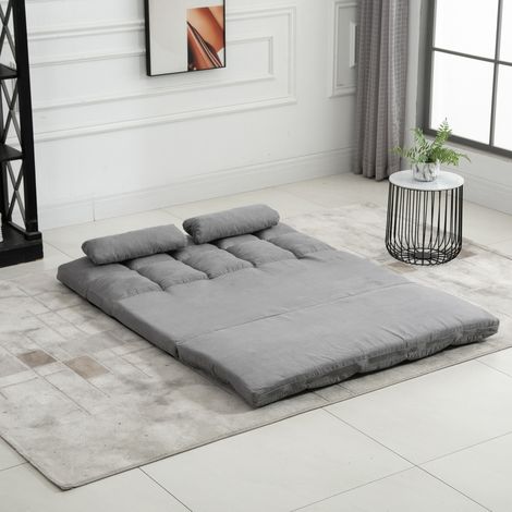 Canapé moderne 2 en 1. Dossier inclinable 7 positions et coussins. Canapé de salon idéal pour la télévision, les jeux vidéo, la lecture, le yoga ou le bureau. 130 x 73 x 60 cm. Gris clair. (1/4)