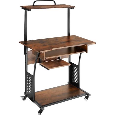 Bureau d'ordinateur, style industriel et loft en bois foncé 80x65 cm (1/5)