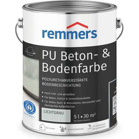 Remmers PU Beton- und Bodenfarbe, lichtgrau, seidenmatt, 5 Liter, Betonfarbe, für Beton/Estrich/Zementfaserplatten, belastbar und chemikalienbeständig