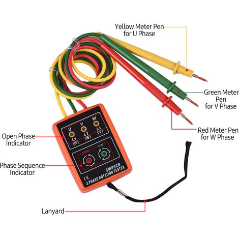 Testeur de Phase Portable, compteur de séquence de Phase à 3 rotations, indicateur d'ordre de Phase avec Buzzer LED, vérificateur de séquence 60V 600VAC (1/5)