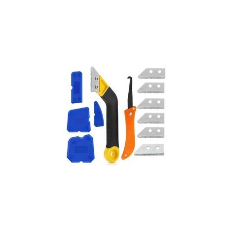 Ensemble de 12 grattoirs à joints de carrelage, grattoir à joints de carrelage pratique avec 5 lames de rechange, avec 4 grattoirs en silicone pour le nettoyage des carreaux