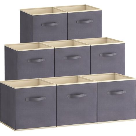 Lot de 8 Cubes de Rangement Pliables, Paniers Rangement en Tissu, Caisses Rangement, Boites de Rangement avec Poignées, Organisateurs pour Vetements, Jouets, 33 x 38 x 33 cm,42L Gris (1/5)