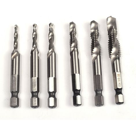 6PCS Tap Drill Bits Set 1/4in Shank 1/8in 5/32in 3/16in 1/4in 5/16in 3/8in Steel Versatile Use Tap Bits Tool for Drilling (1/5)
