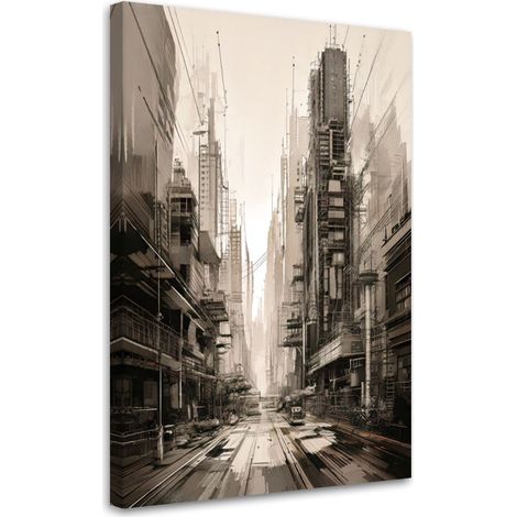 Quadro su tela, Città  architettura vista seppia digitale - 80x120 (1/3)