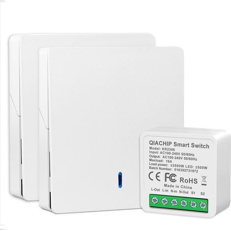 Interrupteurs d'éclairage mural électrique sans fil,2.4G Anti-interférence,Récepteur 16A 220V 3000W,2 Émetteurs radio muraux,Contrôle Télécommandé,Interrupteur APP (1/5)