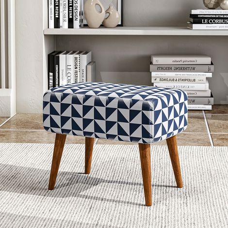 Blue Patterned Footstool with Walnut Legs (1/4)