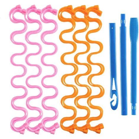 Ensemble de fers à friser, boucleur magique DIY 12 pièces, crée des boucles ondulées et spirales sans chaleur, convient aux femmes, cheveux courts et mi-longs, couleur rose-orange, 45 cm. (1/5)