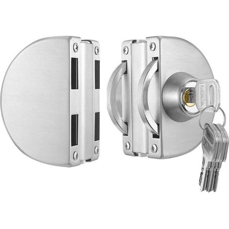 Serrure de porte en verre, double pêne en acier inoxydable, rotation, poussée et traction, double accès coulissant, serrure de sécurité pour porte de bureau avec 3 clés pour verre de 10 mm à 12 mm (1/4)