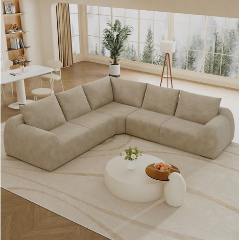 Canapé d'angle compressé 5 places en tissu chenille kaki, mousse haute élasticité, sans montage, pour salon, 267×267 cm