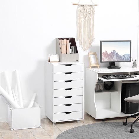 Rangement Caisson de bureau à roulette meuble rangement avec 7 tiroirs organisateur pour documents format A4 ou lettres