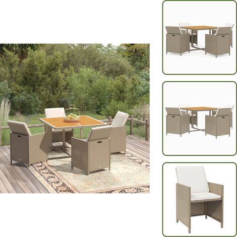 Ensemble à manger de jardin et coussins 5 pcs Poly rotin Beige - Salon De Jardin - Meubles De Jardin - Set De Jardin - Table Et Chaises - Résine Tressée (1/5)
