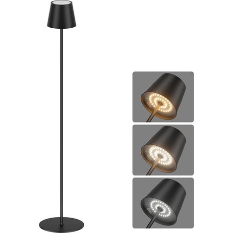 Lampadaire LED avec batterie, lampadaire à intensité variable, lampadaire sans fil, contrôle tactile, convient pour l'éclairage intérieur et extérieur, salon, balcon, Noir (1/5)