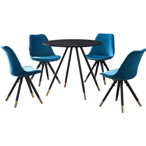 Dorchester LUX Sofia Dining Set - a White Wooden Dining Table and Set of 6 Blue Vevet Dining Chairs - Dining Room Kitchen (1/5)