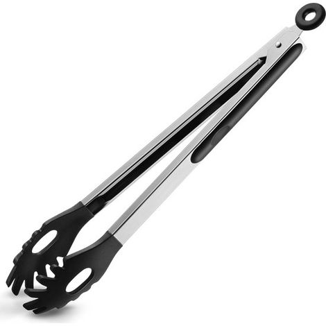 Pinze per spaghetti, 30,5 cm, pinze da cucina, pinze per griglia, pinze per pasta in silicone con denti, per cucina, spaghetti e noodles, insalata, griglia (30,5 cm nero) (1/5)