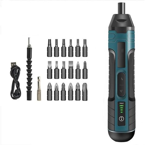 Tournevis électrique sans fil 20 en 1, mini tournevis électrique rechargeable 3,7 V avec couple de 4 engrenages et lumière LED, couple maximum de 5 N.m, idéal pour un usage quotidien et industriel (1/5)
