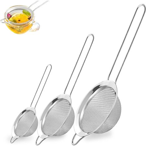 3 Pièces Passoire Inox, 6/8/10 cm, Passoire Inox Maille Fine avec Poignée, Tamis Cuisine en Acier Inoxydable pour Pâtisserie, Riz, Nouille, Pâtes, Légumes, Quinoa, Tamis Farine (1/5)