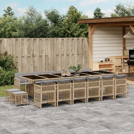 Set comedor de jardín 17 pzas con cojines ratán sintético beige vidaXL (1/5)