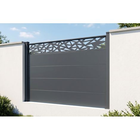 Clôture aluminium lames larges 2m H.150 gris anthracite - ALPIS RUIVO motifs géométriques (1/4)