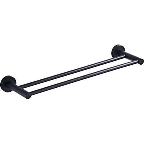 Porte-serviettes mural double en laiton noir de 50 cm, étagère salle bain, organisateur serviettes (1/5)