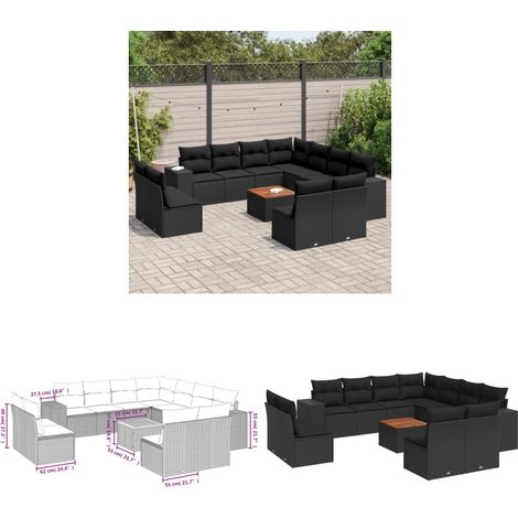 Salon de jardin 12 pcs avec coussins noir résine tressée - Ensemble Salon De Jardin - Meuble Extérieur - Jardin Design - Mobilier De Jardin - Chaise Lounge - Home & Living (1/3)
