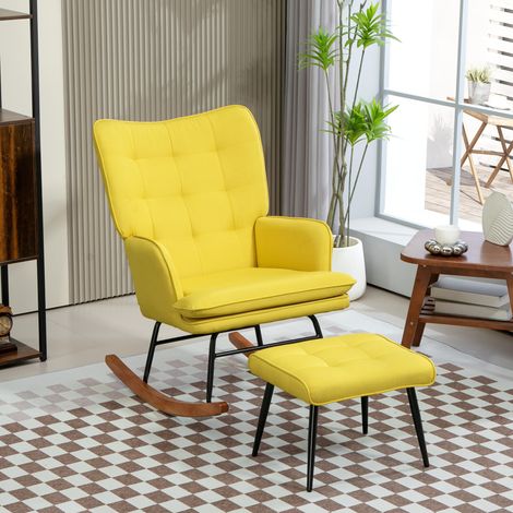 Sillón Mecedor con Reposapiés, Respaldo Alto, Reposabrazos, Poliéster Amarillo (1/5)