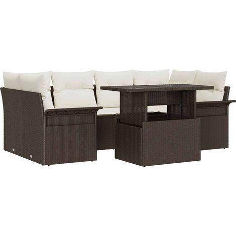 Garden Sofa Set with Cushion 7 pcs Brown Poly Rattan vidaXL