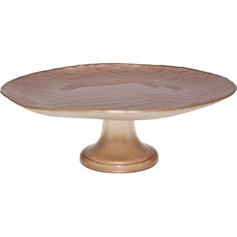 Plat à Gâteau en Verre Beige et Bord Doré 28 cm - Plat de Présentation pour Dessert - PANGIVO (1/3)