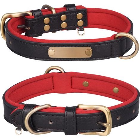 Hochwertiges, strapazierfähiges Hundehalsband mit weichem, kontrastierendem Futter, Schwarz, Größe M (Einzelpackung). (1/4)