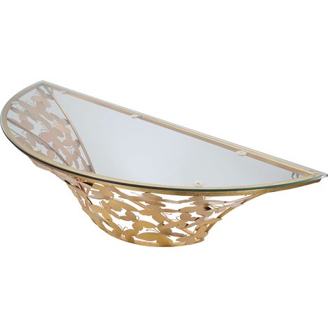 Konsole Azrou, eine Ablage, Basis mit Schmetterlingsdekor, Strukturmaterial aus Glas, 120x41x37h cm Gold