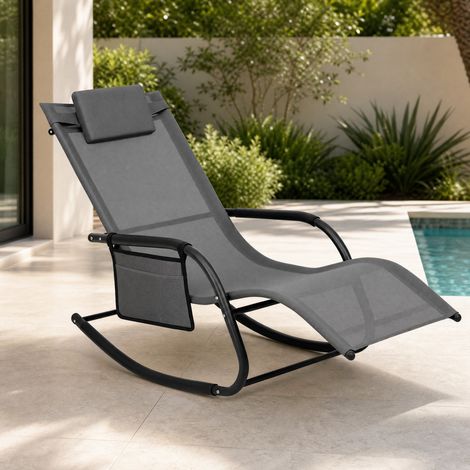 Schaukel-Gartenliege mit Seitentasche, Metall, grauer Polyester, 152 cm (1/5)