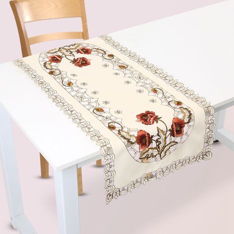 Tischläufer mit rotem Blumenmuster, durchbrochen bestickt, rechteckig (1/5)