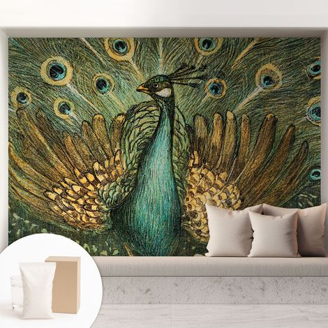 Papier peint avec colle pour décoration moderne de salon chambre à coucher cuisine et bureau Facile Paon majestueux 208x146 cm (1/5)