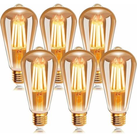 Ampoule à filament LED E27 ST64 6W 2200K Blanc Chaud, Ampoules Rétro Edison Vintage Antique Lampe, 540Lm Equivalent à Ampoule Incandescente 48W, Lot de 6 (1/5)