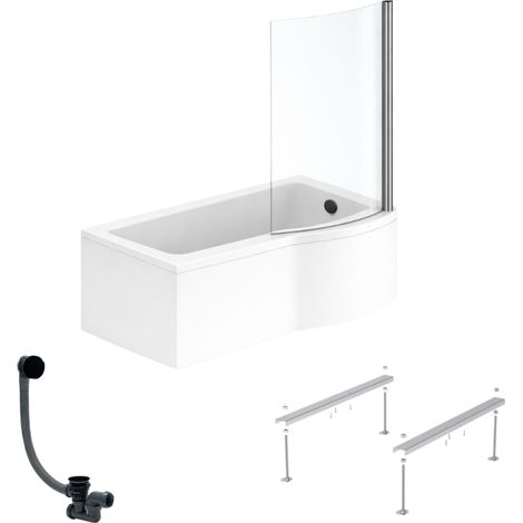 IDEAL STANDARD Connect Air 150 x 80 cm, conjunto para bañera/ducha derecha + delantal + mampara fija + patas + desagüe, negro mate.