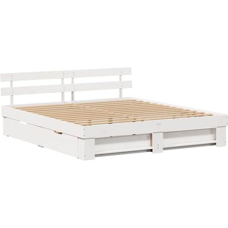 Lit double，Lit adulte，Cadre de lit avec tiroir Blanc 180 x 200 cm Bois massif en pin CFW1526185 (1/5)