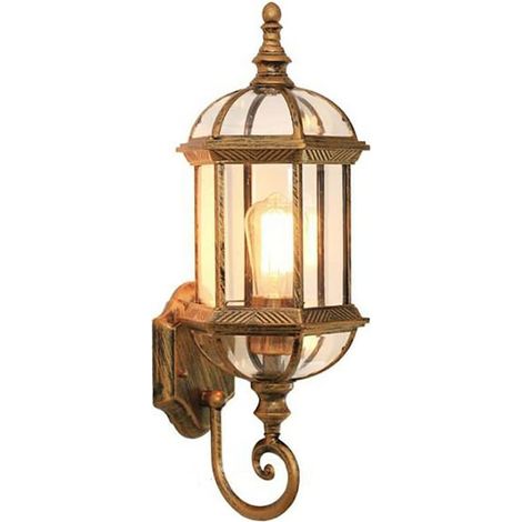 Lámpara de Pared Retro Antigua Lámpara de Pared para Exteriores de Vidrio de Jardín Vintage Lámpara de Metal Impermeable, Bombilla E27( no incluida) (Dorado)