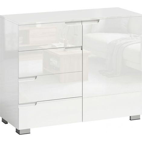 Sideboard with 4 Drawers, 1 Door, Adjustable Shelf, White