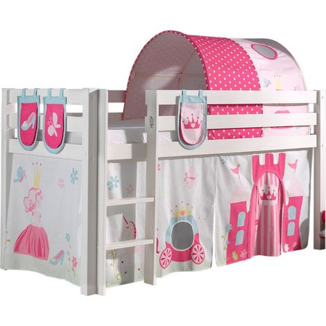 Lit Mi-Hauteur 90x200 Sommier Inclus et Housse Princesse Vipack Pino - Blanc (1/3)