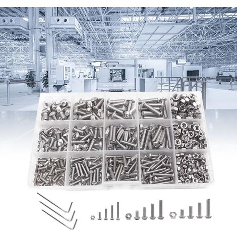 500 pièces Boulons à tête cylindrique hexagonale creuse en acier inoxydable, assortiment pour réparation automobile M3 M4 M5