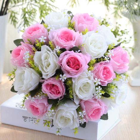 Bouquet De Roses Artificielles - 18 Têtes En Soie - 36 Cm De Longueur - Décoration Mariage Maison Bureau Jardin (1/4)