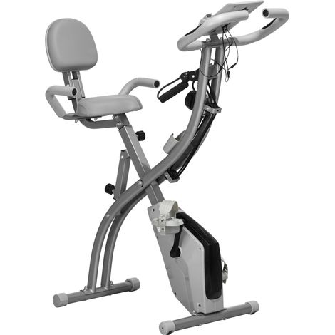Klappbares Heimtrainer-Fahrrad für Erwachsene, 8 Widerstandsstufen, Handpulssensoren, Multifunktions-LCD-Display, verstellbarer Sattel, Stahl, Grau, Silber