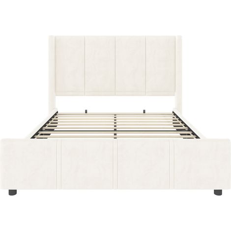 Letto imbottito beige 140 x 200 cm con testiera e pediera alte, porte USB 12 V (1/5)