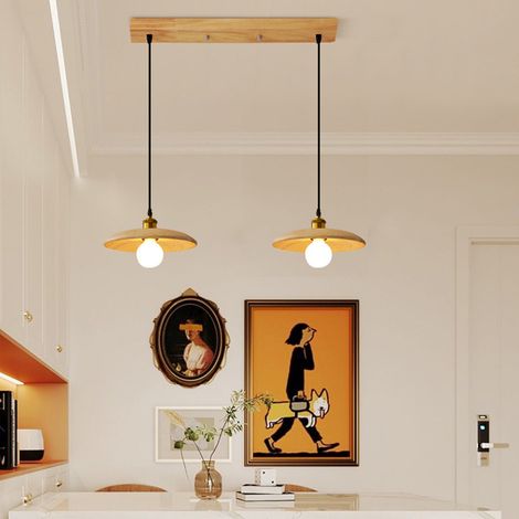 Suspension, lustre à 2 têtes avec ampoule, plafonnier vintage, lampe de chevet, lampe d'îlot, longueur de câble réglable (lumière blanche 6000 K) (1/5)