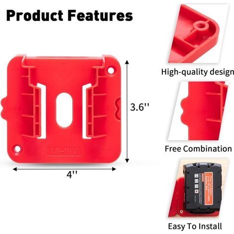 Support de batterie pour piles Milwaukee M18 18 V, support mural pour étagère de fourgon de travail, boîte à outils, paquet de 10 (1/5)
