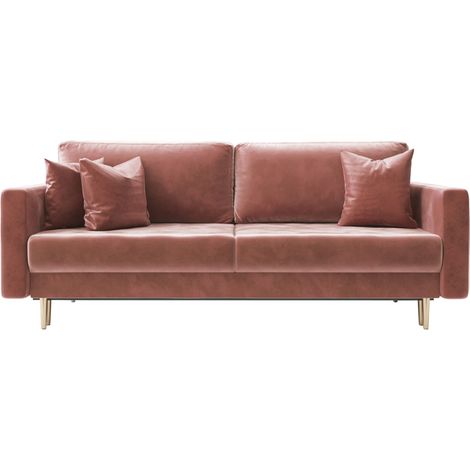 Selsey VALICO - Canapé-lit trois places en velours rose hydrophobe (1/5)