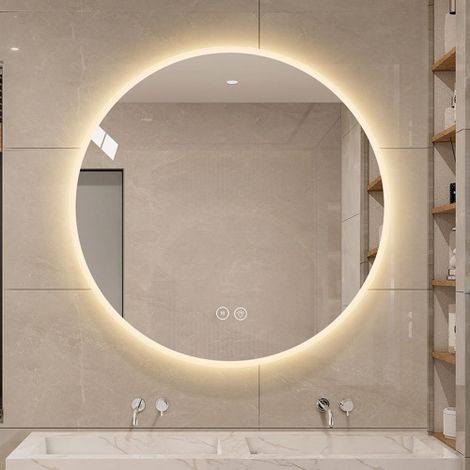 Miroir de salle de bain rond LED de 80 cm avec éclairage intégré - fixation murale, antibuée, 3 niveaux de température de couleur et de luminosité réglables. (1/5)